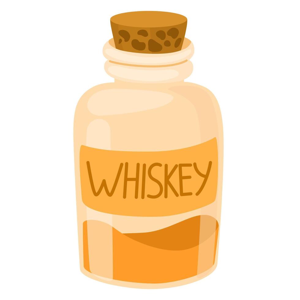 Bottle of whiskey. Alcohol drink. Wild West Clipart icon. Vector hand draw illustration isolated on the white background