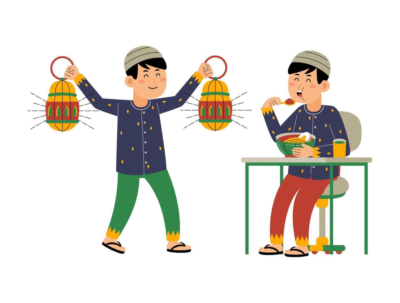 young man ramadan activity vector illustration