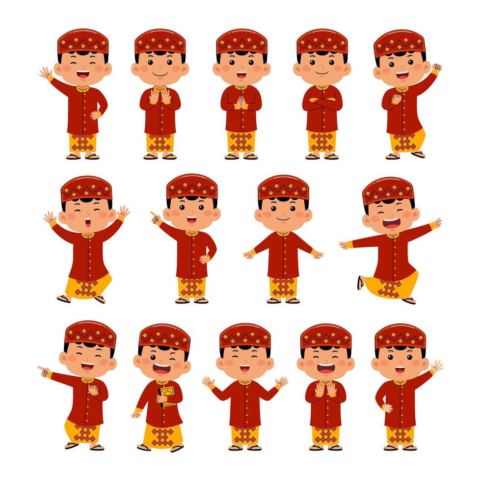 cute little kids boy muslim vector