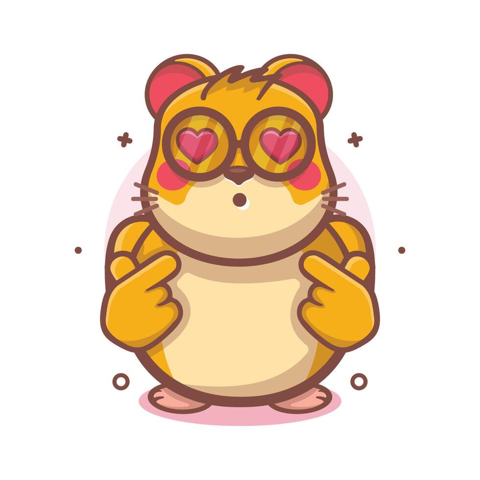 kawaii hamster animal character mascot with love sign hand gesture isolated cartoon vector