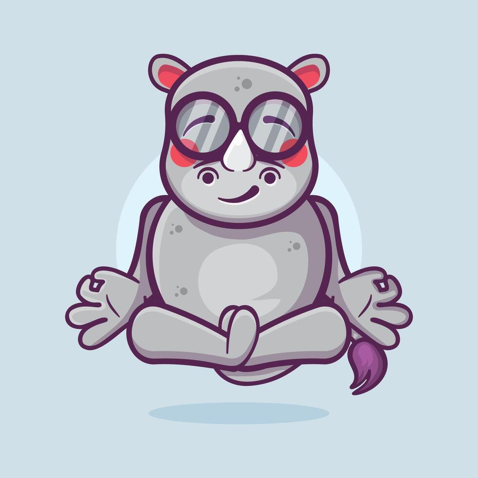 calma rinoceronte animal personaje mascota con yoga meditación actitud aislado dibujos animados vector