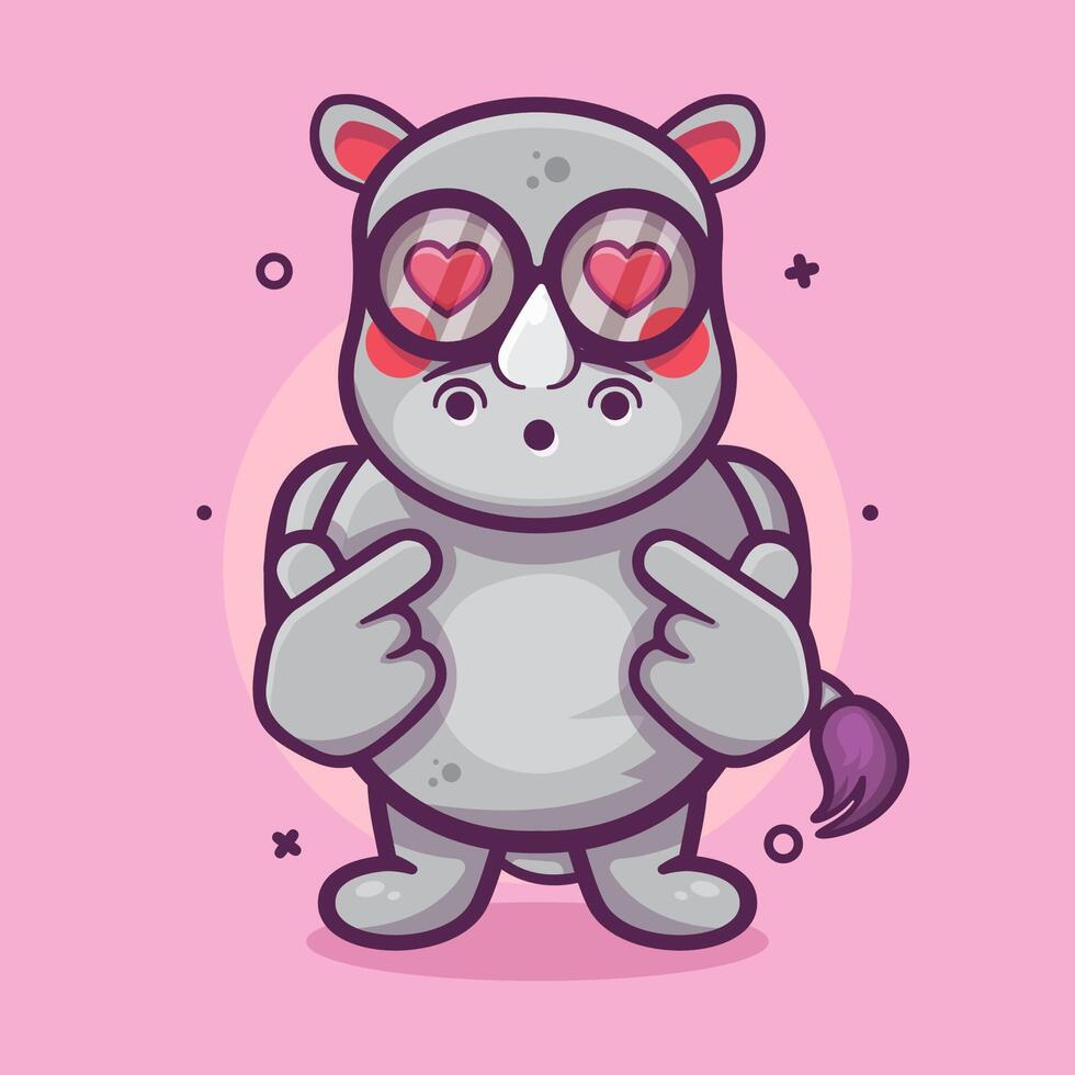 kawaii rhino animal character mascot with love sign hand gesture isolated cartoon vector