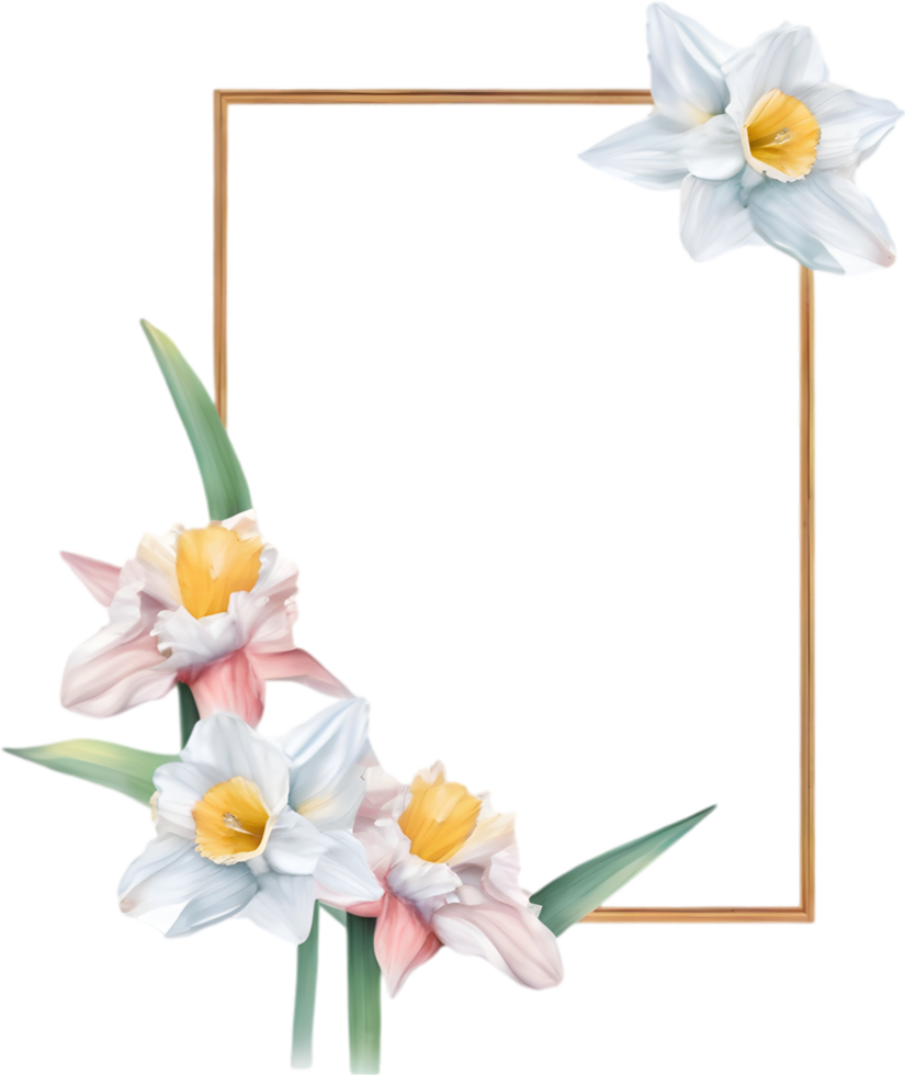 AI generated Watercolor painting of Daffodil Floral frame. png