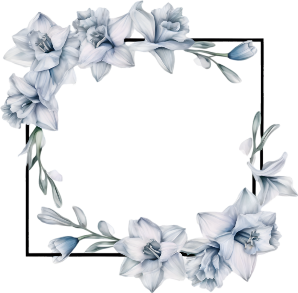 AI generated Watercolor painting of Daffodil Floral frame. png