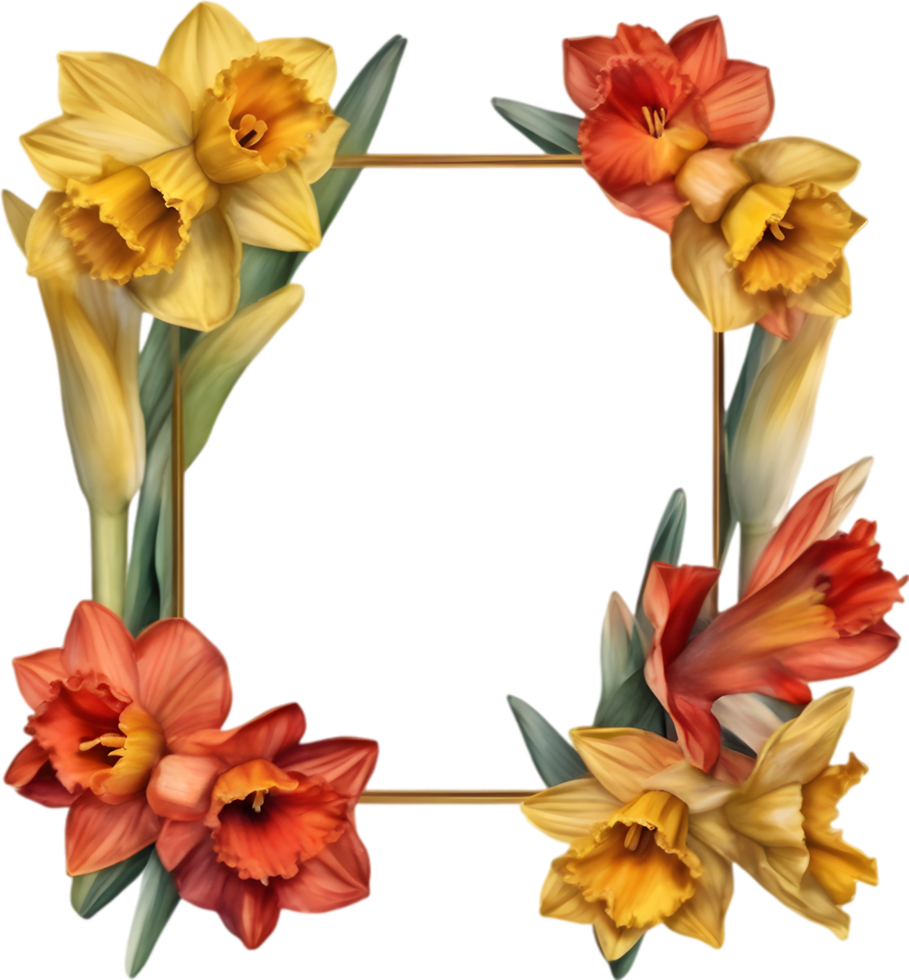 AI generated Watercolor painting of Daffodil Floral frame. png