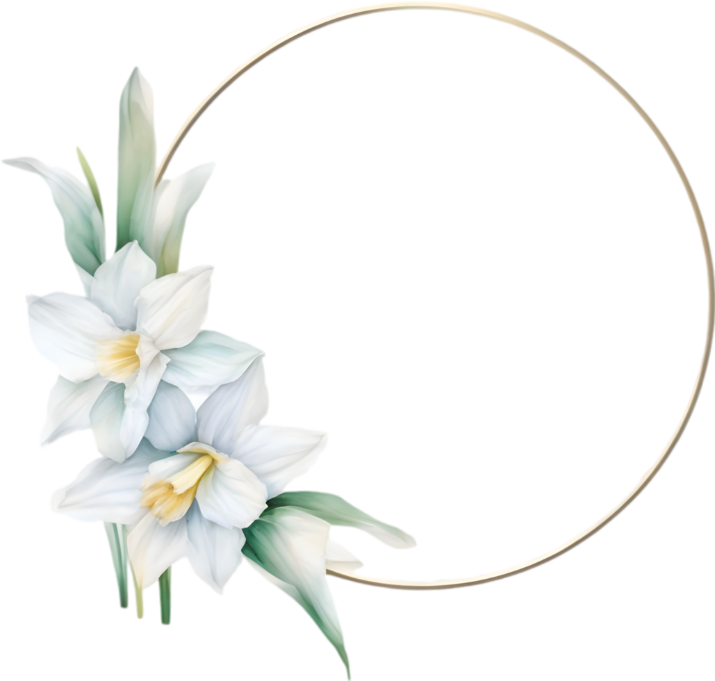 AI generated Watercolor painting of Daffodil Floral frame. png
