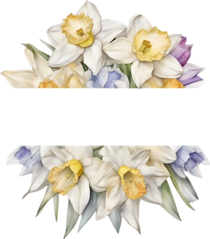 AI generated Watercolor painting of Daffodil Floral frame. png