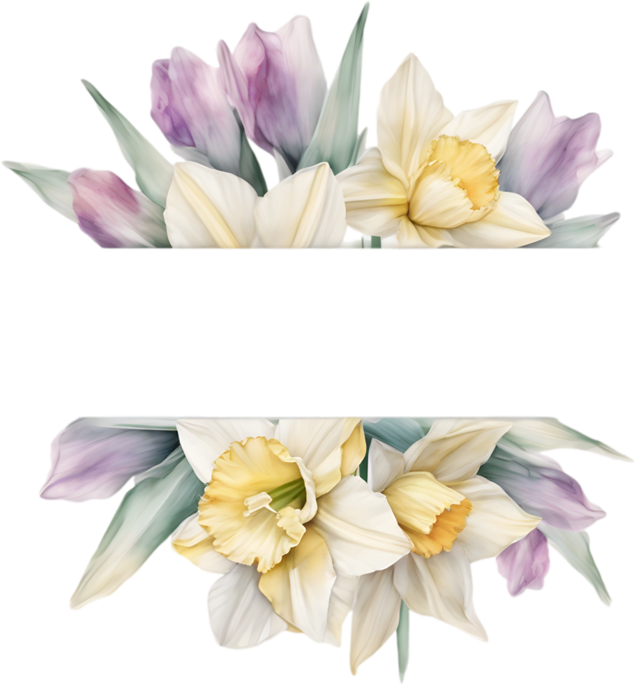 AI generated Watercolor painting of Daffodil Floral frame. png