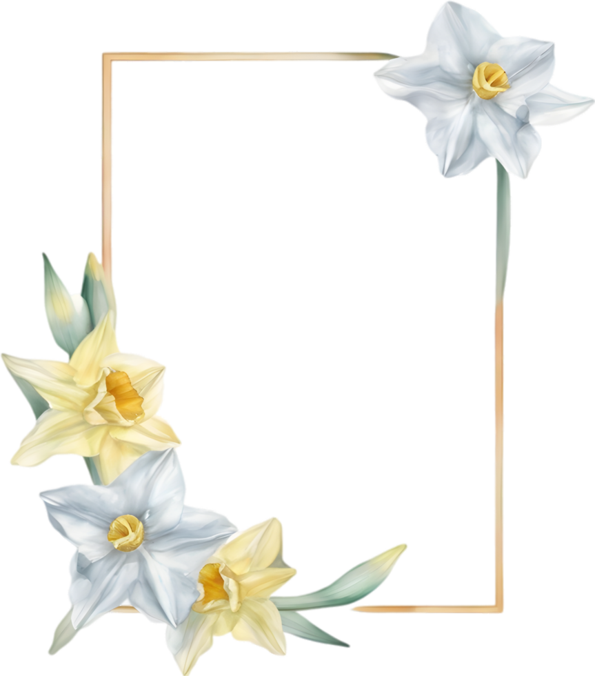 AI generated Watercolor painting of Daffodil Floral frame. png