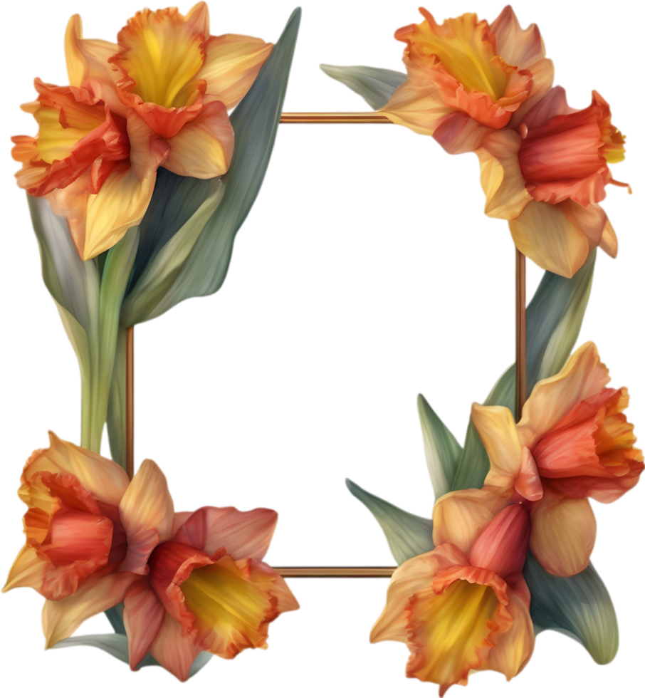 AI generated Watercolor painting of Daffodil Floral frame. png