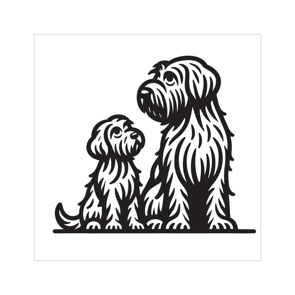 AI generated Wirehaired Pointing Griffon Dog Family Clipart illustration in Black and white vector