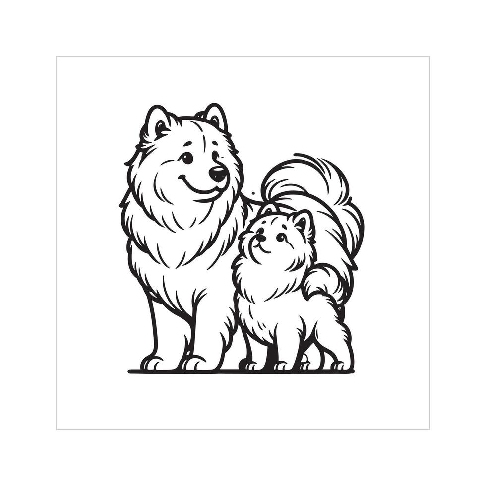 AI generated Samoyed Dog Family Clipart illustration in Black and white vector