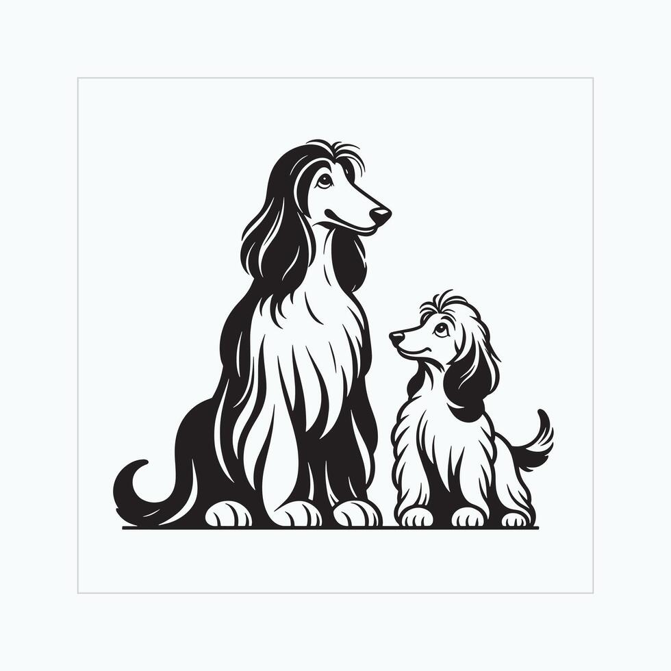 AI generated Afghan Hound Dog Family Clipart illustration Vector