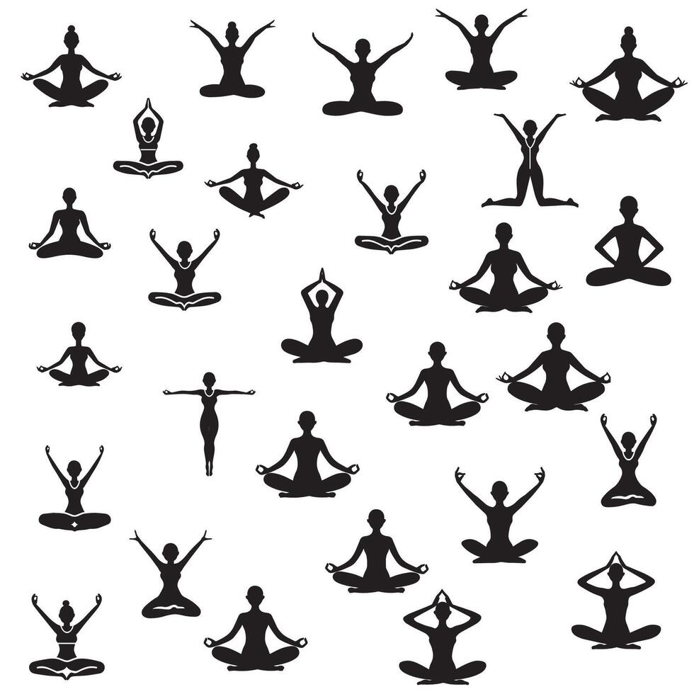 AI generated yoga meditation exercise stretching stick figure icons vector