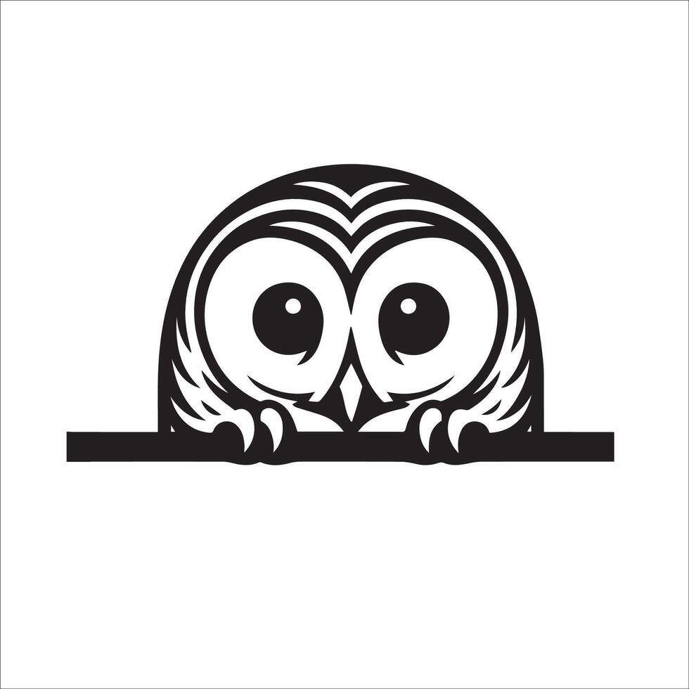 AI generated Peeking Barred owl illustration in black and white vector