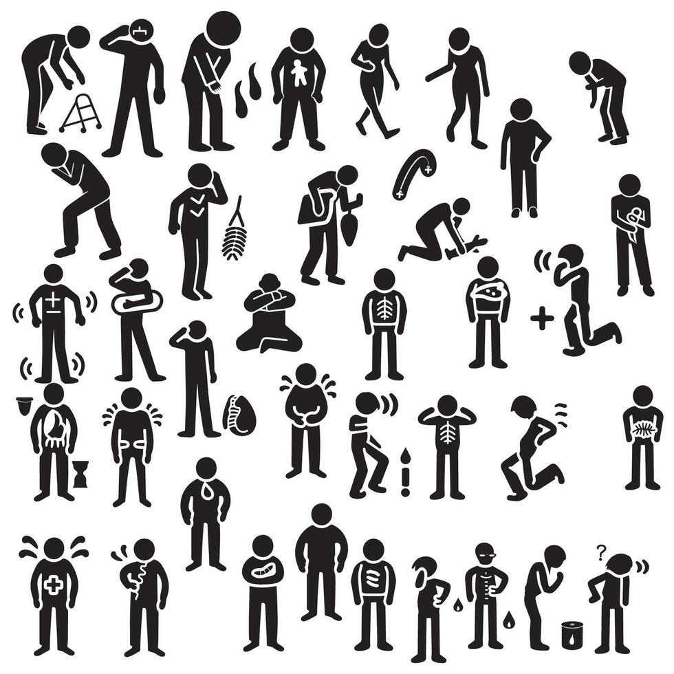 AI generated person sickness disease symptom stick figure icon bundle vector