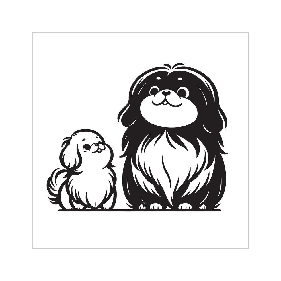 AI generated Pekingese Dog Family Clipart illustration in Black and white vector