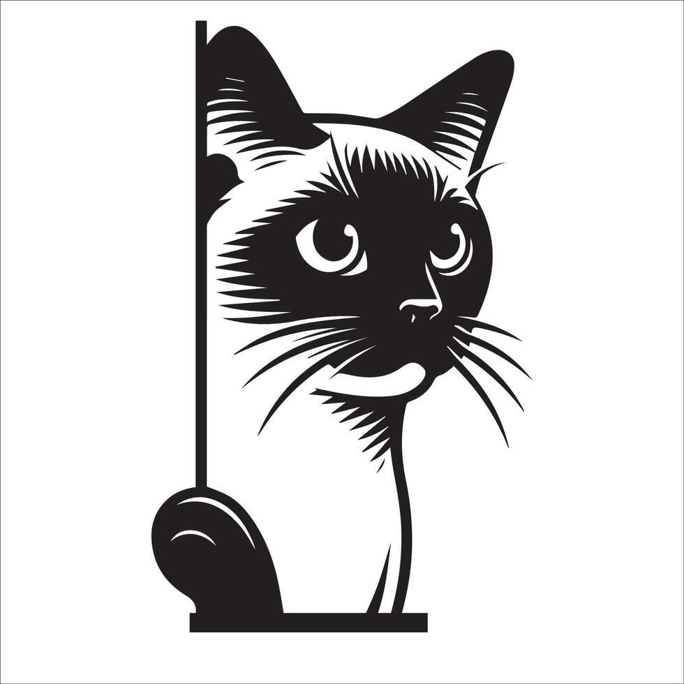 AI generated Peeking Siamese cat illustration in black and white vector