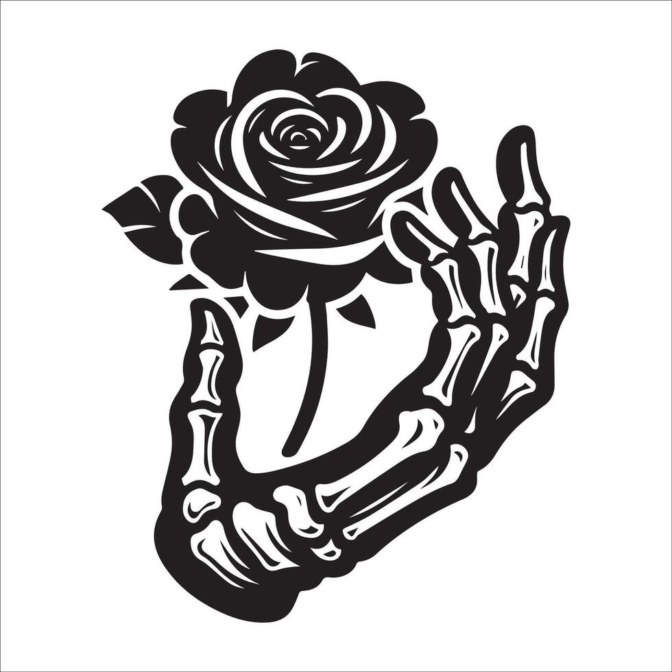 AI generated Skeleton hand holding rose flower vector