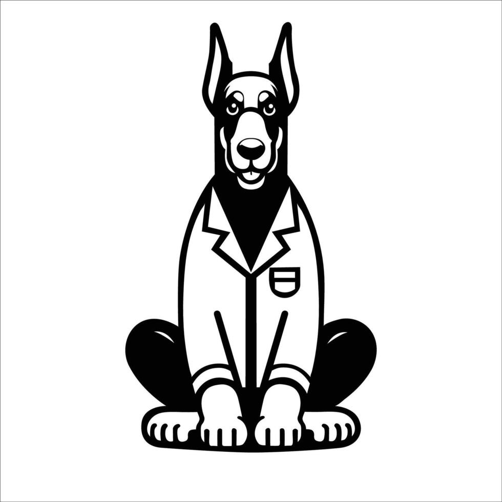 AI generated Dobermann Dog Doctor black and white illustration vector