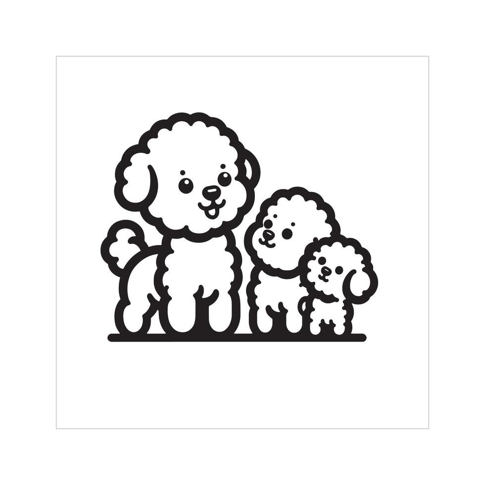 AI generated Bichon Frise Dog Family Clipart illustration in Black and white vector