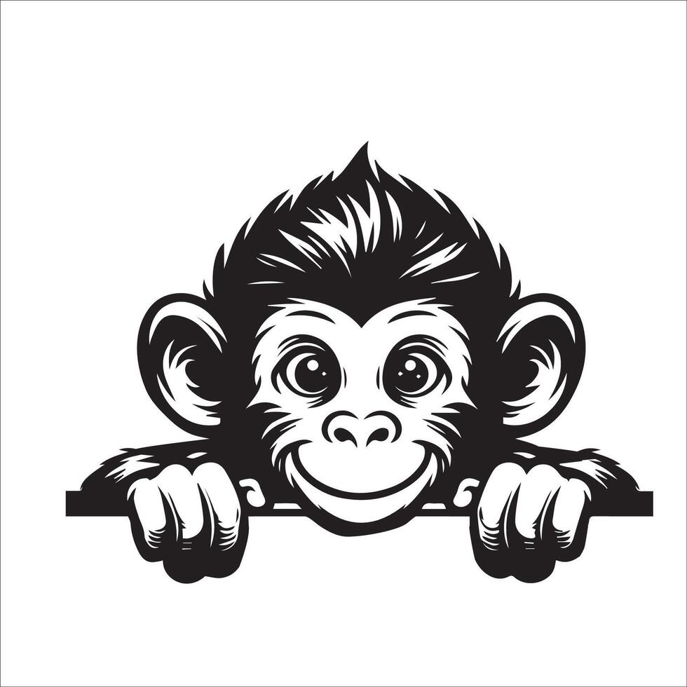 AI generated black and white Peeking Monkey face illustration vector