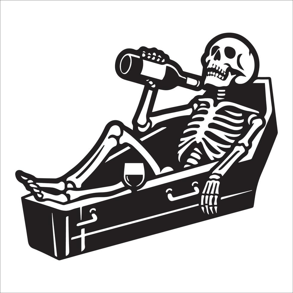 AI generated skeleton drinking in black and white illustration vector