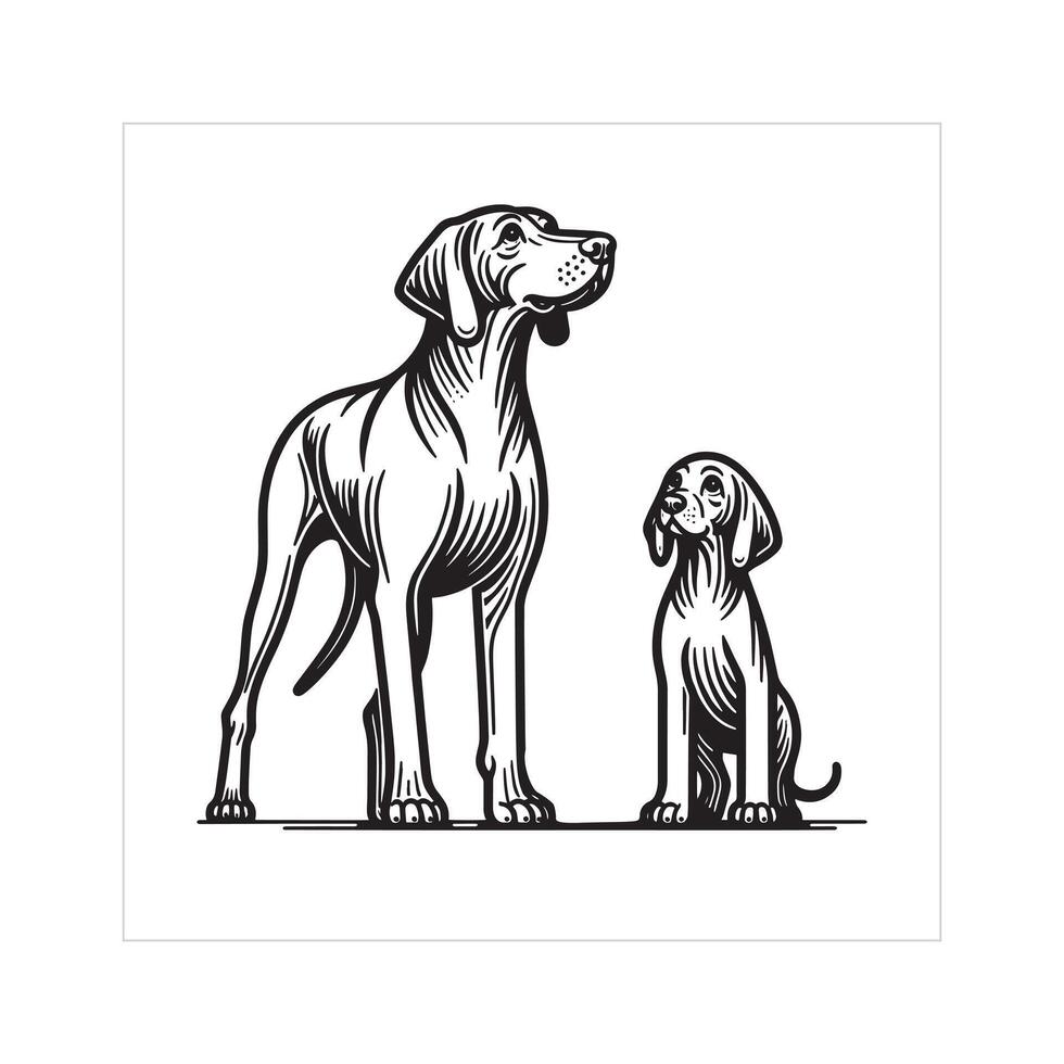 AI generated Weimaraner Dog Family Clipart illustration in Black and white vector