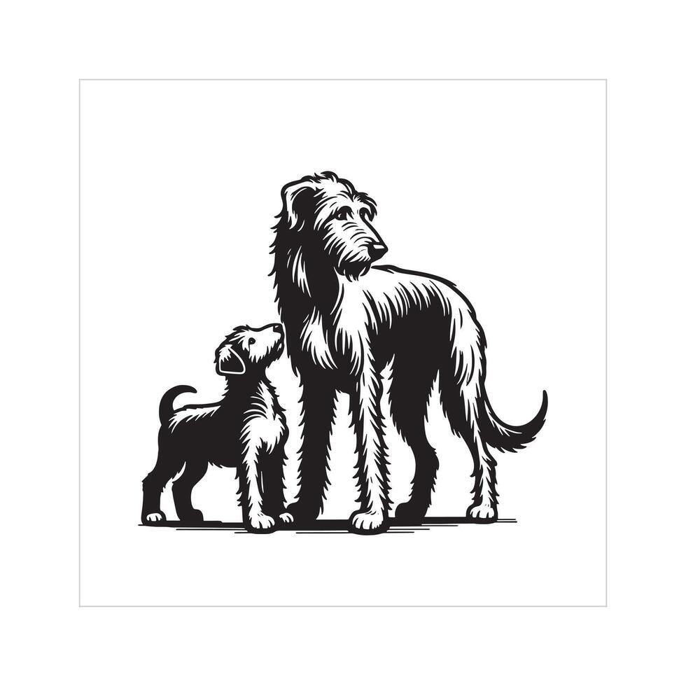 ai generado irlandesa perro lobo perro familia clipart ilustración en negro y blanco vector