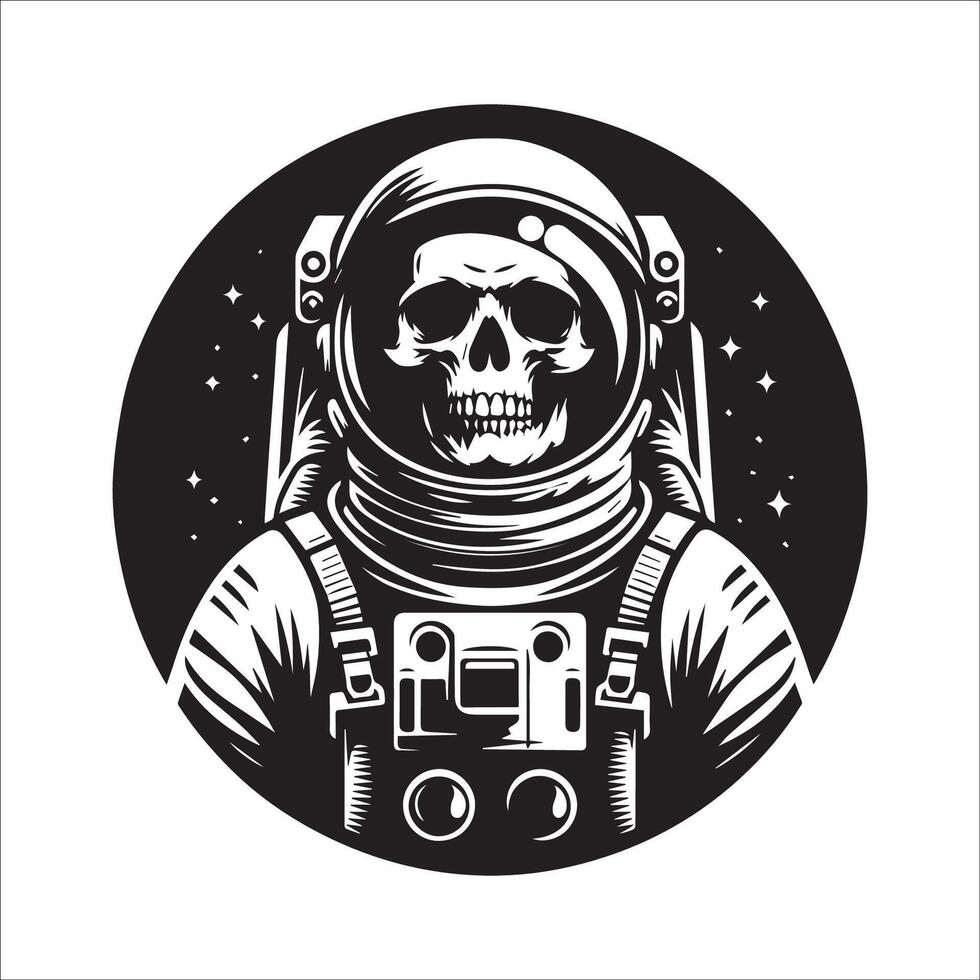 AI generated astronaut skull in black and white illustration vector