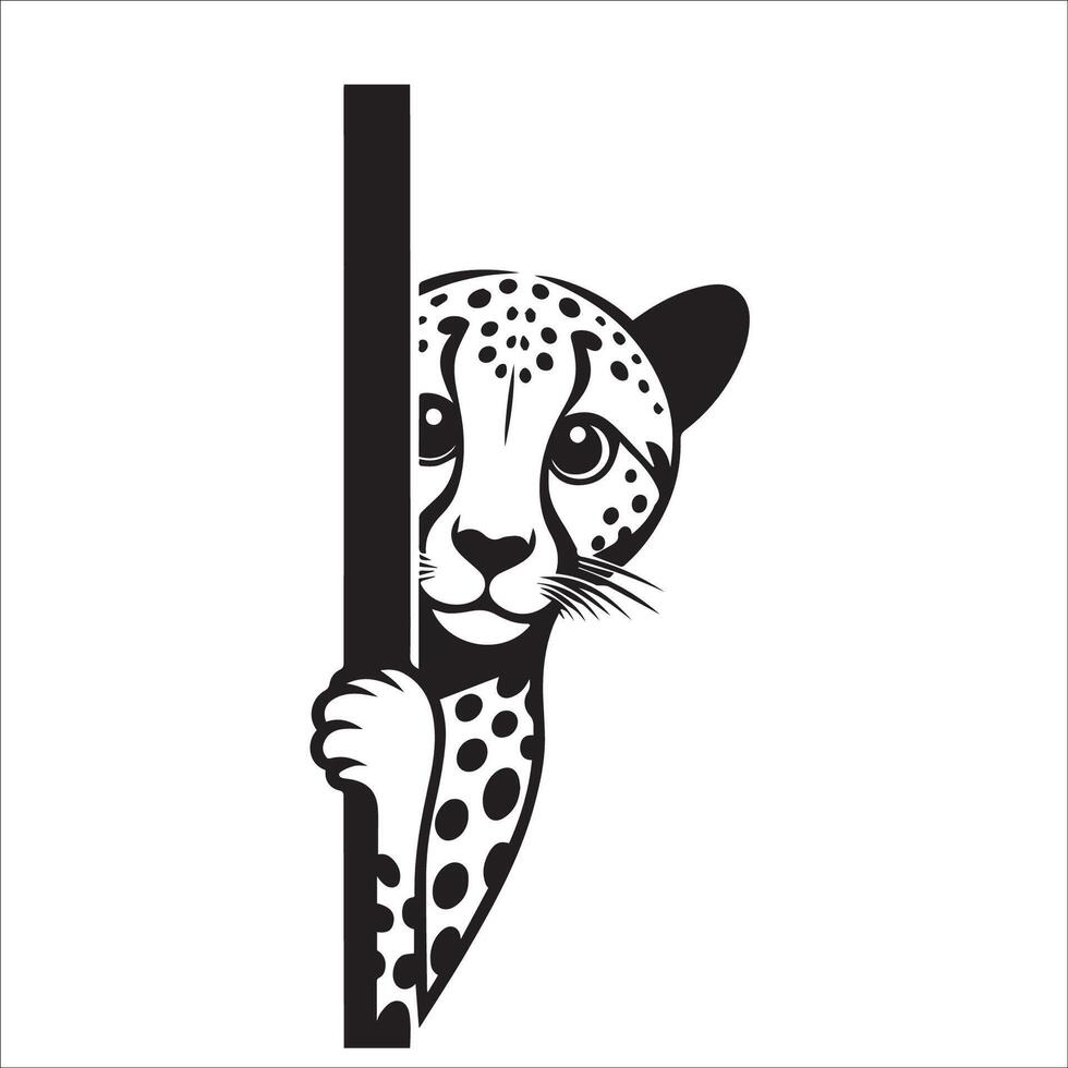 AI generated Peeking Cheetah illustration in black and white vector