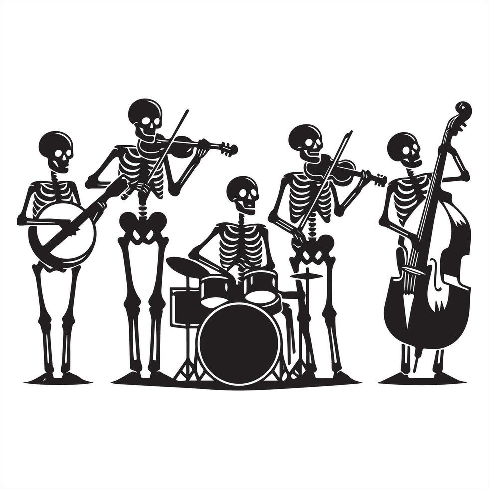 AI generated black and white skeleton band  illustration vector