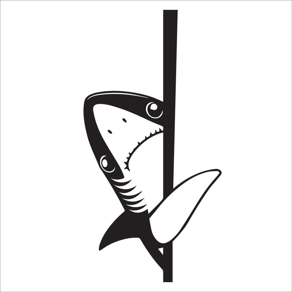 AI generated Peeking Great white shark illustration in black and white vector