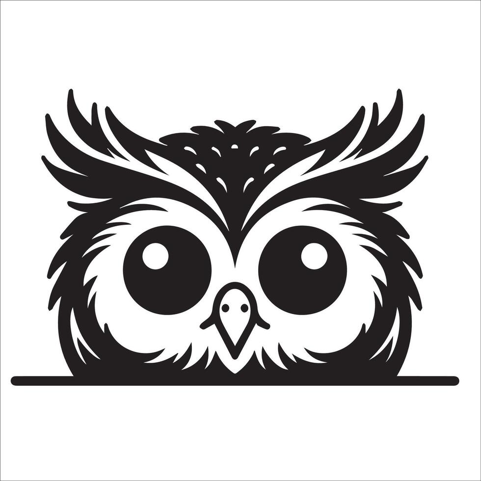 AI generated Peeking True owl illustration in black and white vector