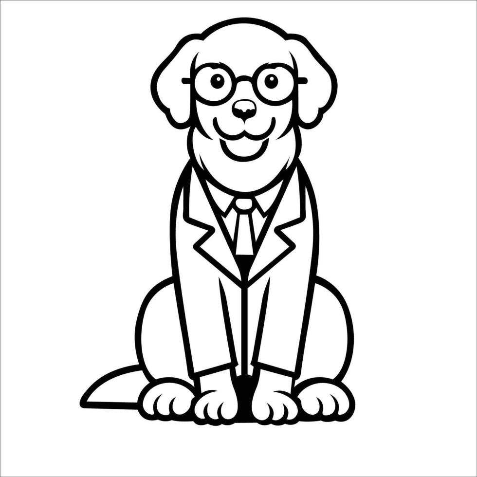 AI generated Golden Retriever Dog Doctor black and white illustration vector
