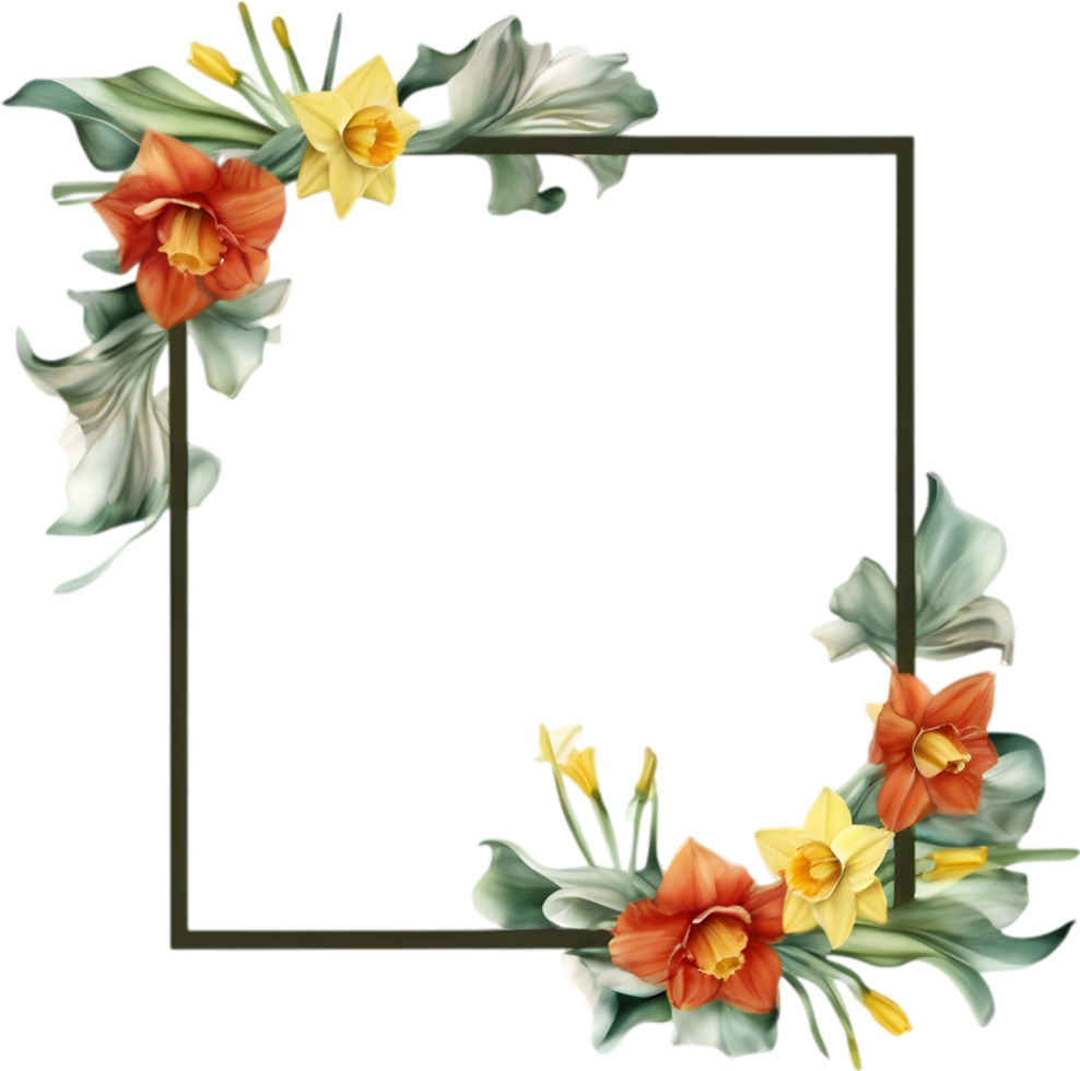 AI generated Watercolor painting of Daffodil Floral frame. png