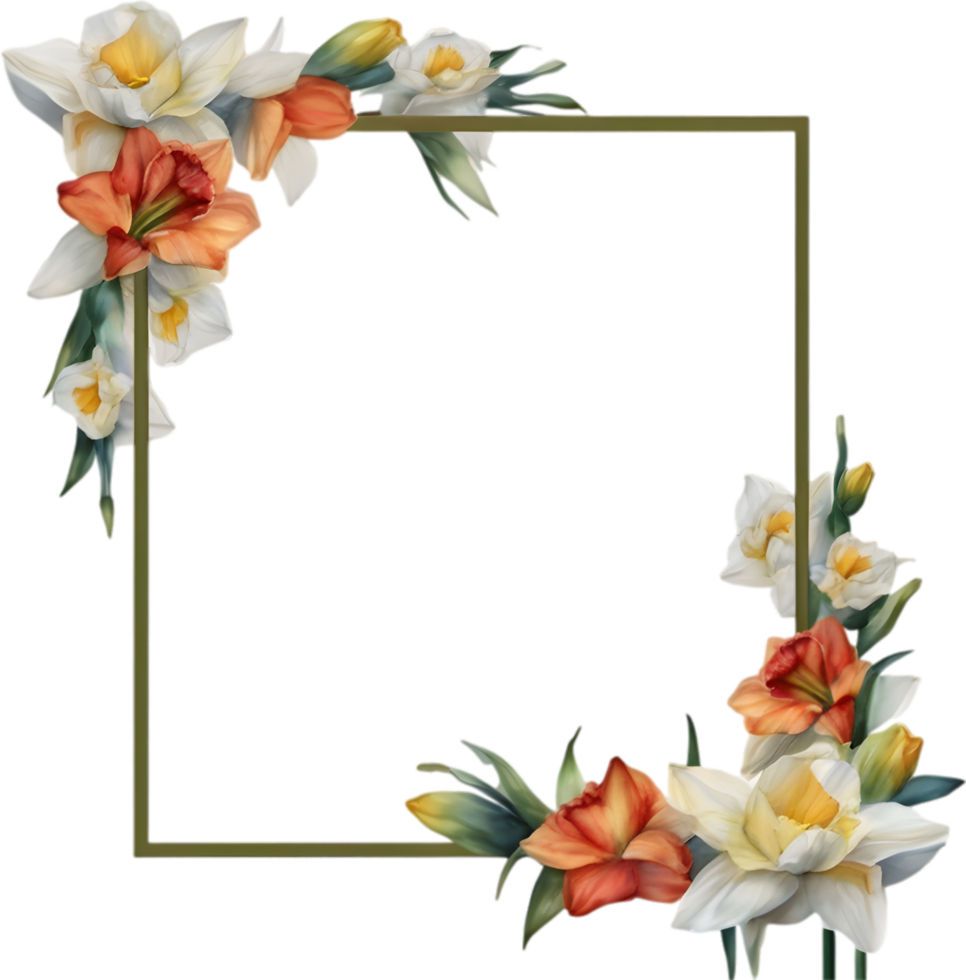 AI generated Watercolor painting of Daffodil Floral frame. png