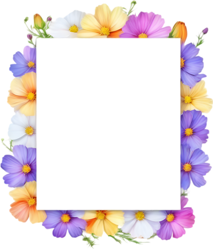 AI generated Watercolor painting of Cosmos Floral frame. png