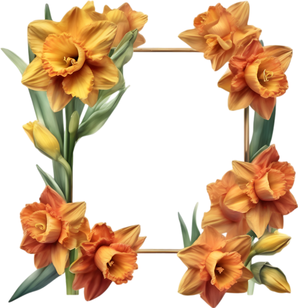 AI generated Watercolor painting of Daffodil Floral frame. png