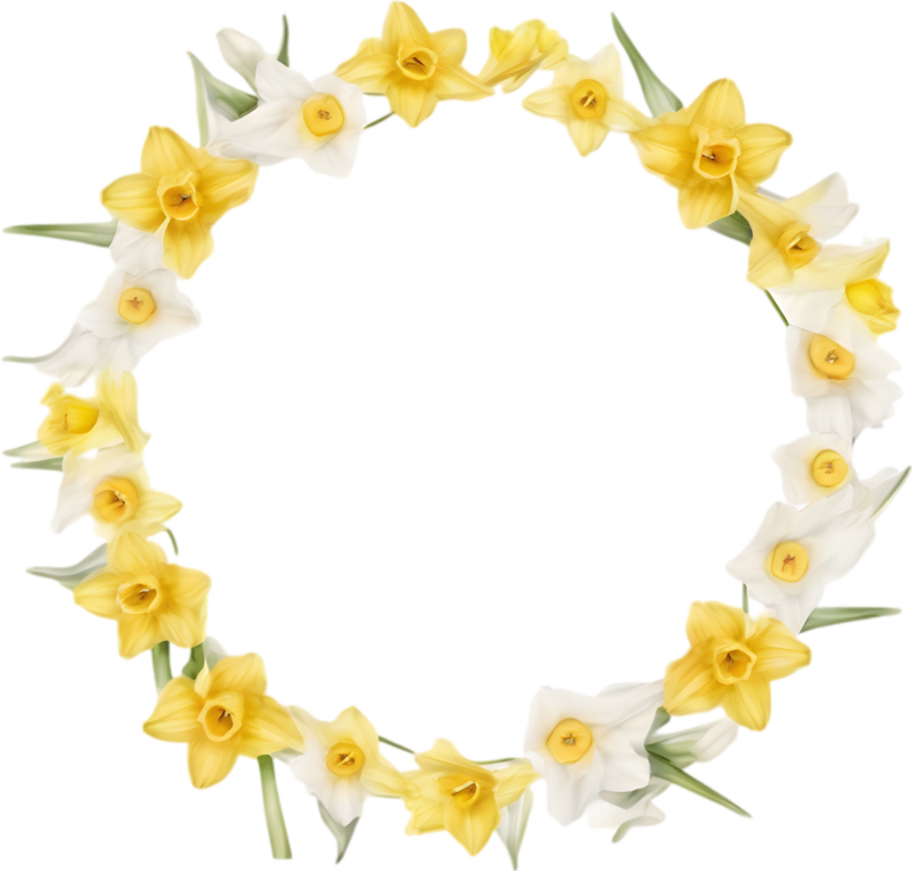 AI generated Watercolor painting of Daffodil Floral frame. png