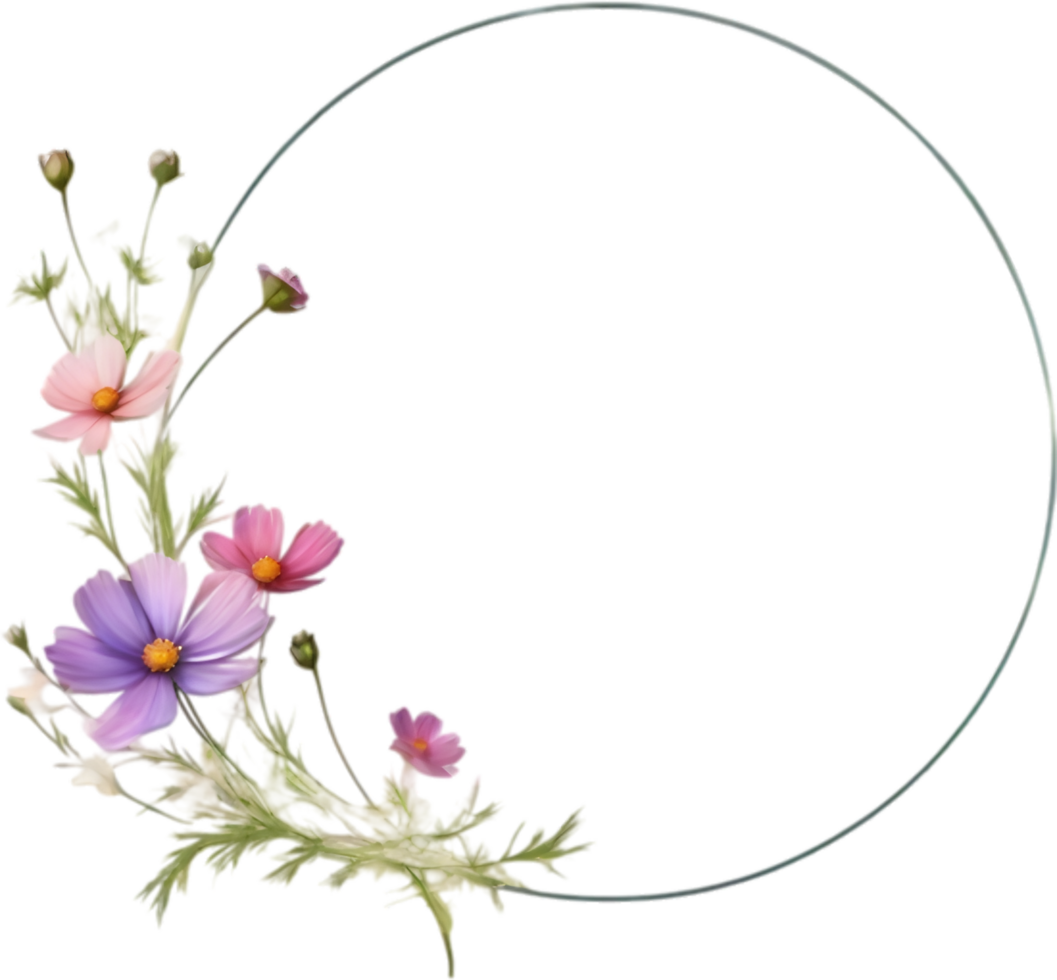 AI generated Watercolor painting of Cosmos Floral frame. png