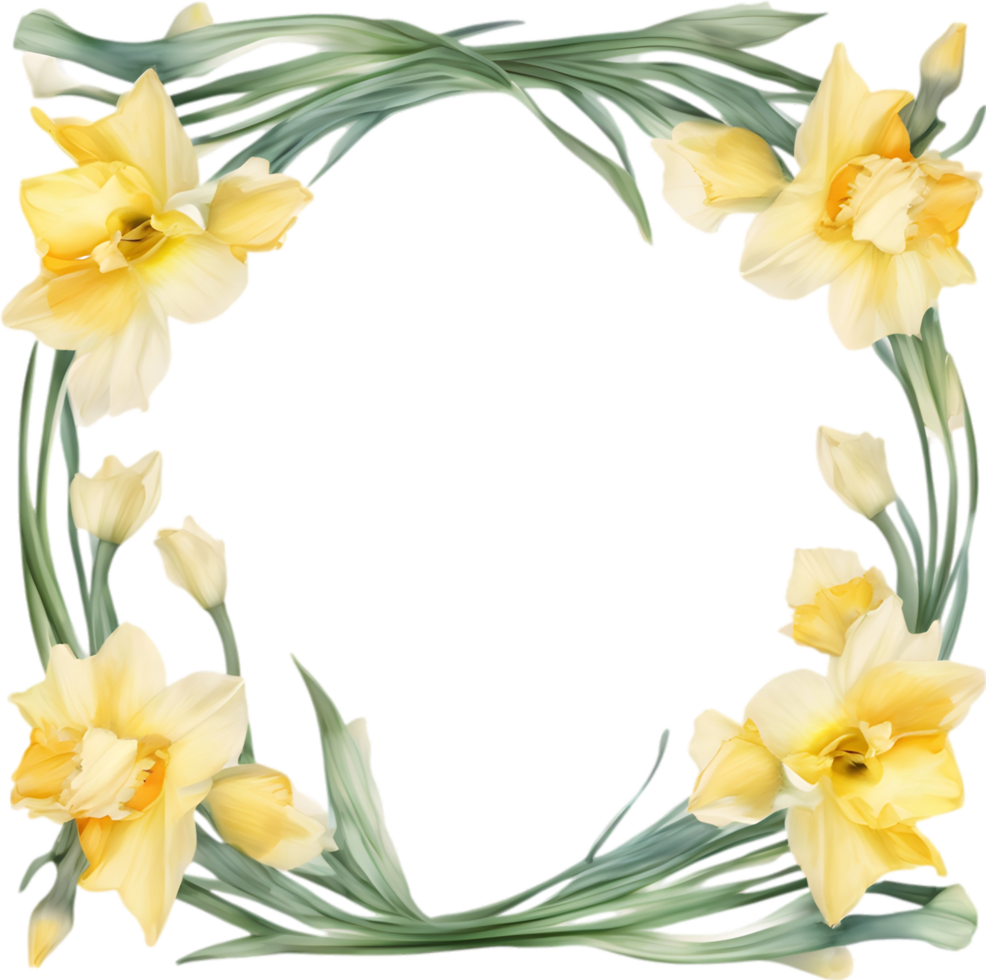 AI generated Watercolor painting of Daffodil Floral frame. png