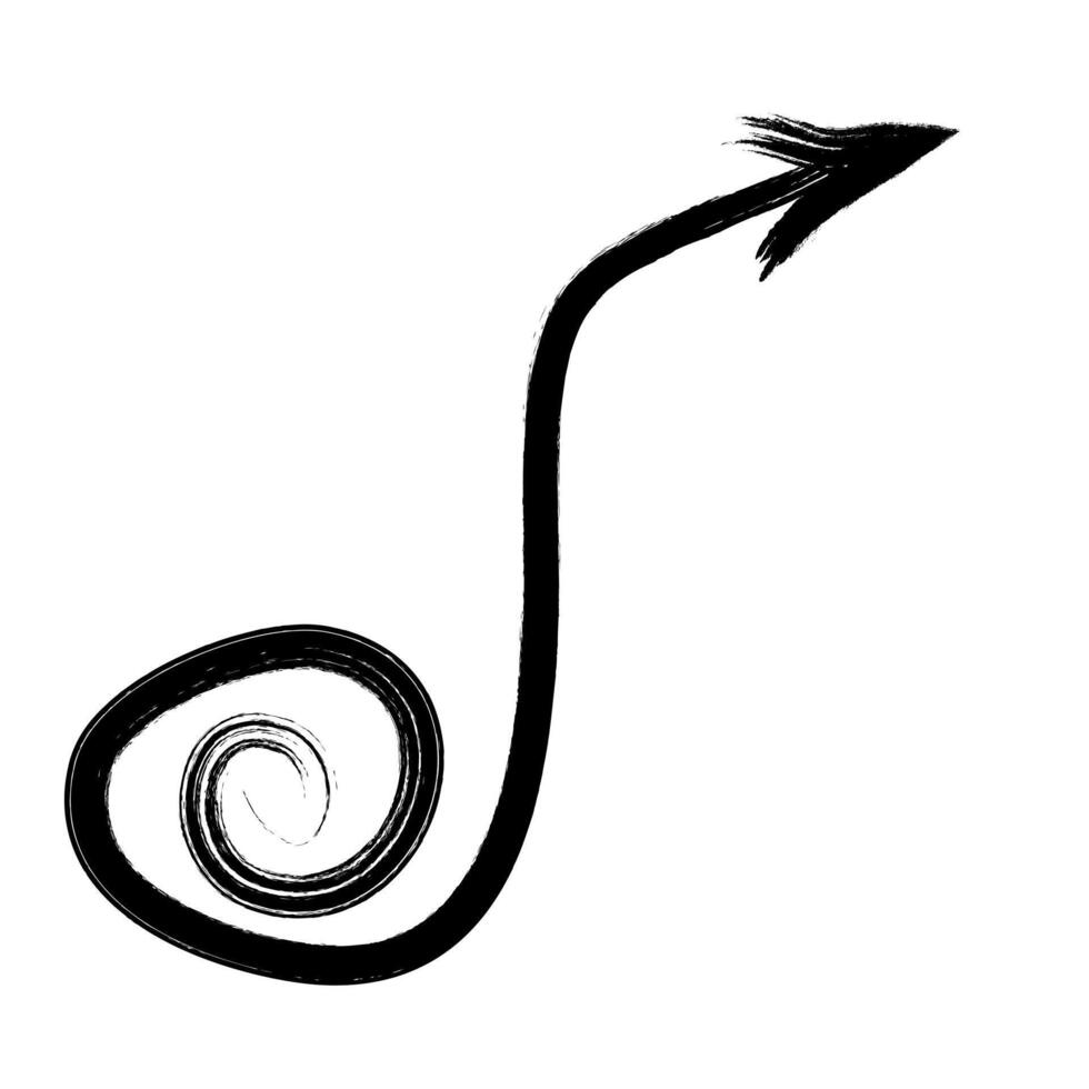 grunge hand drawn arrow with spiral doodle vector