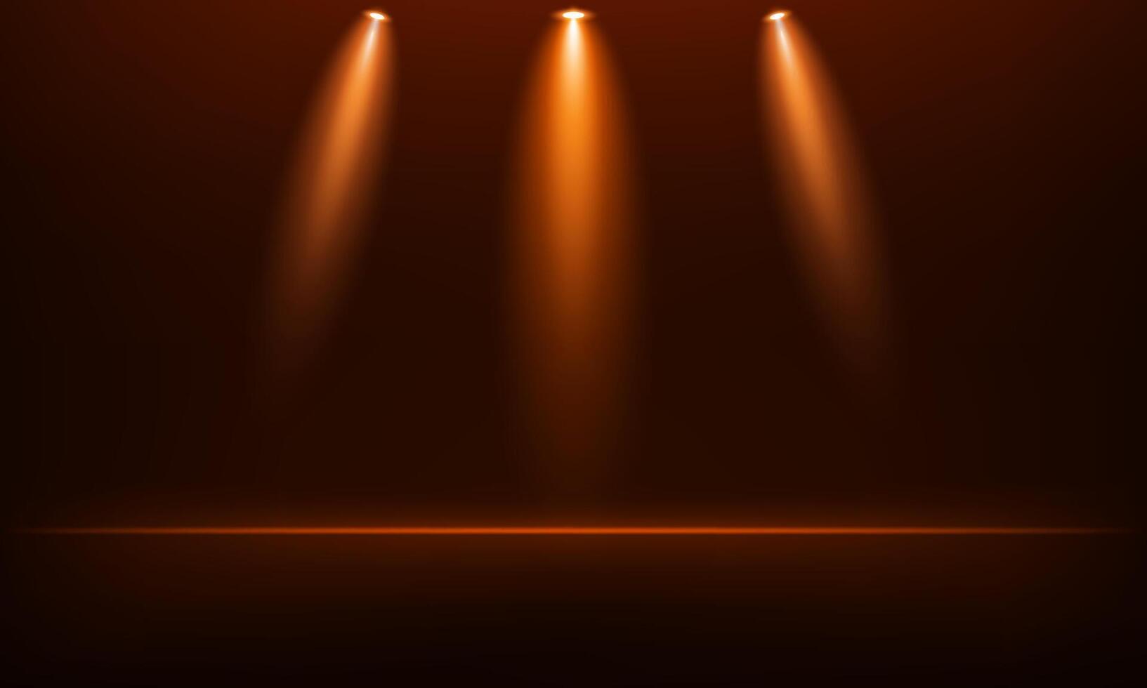 Empty Dark orange and red studio room background. Empty room with spotlight effect. Use for product display presentation, cosmetic display mockup, showcase, media banner, etc. Vector illustration.