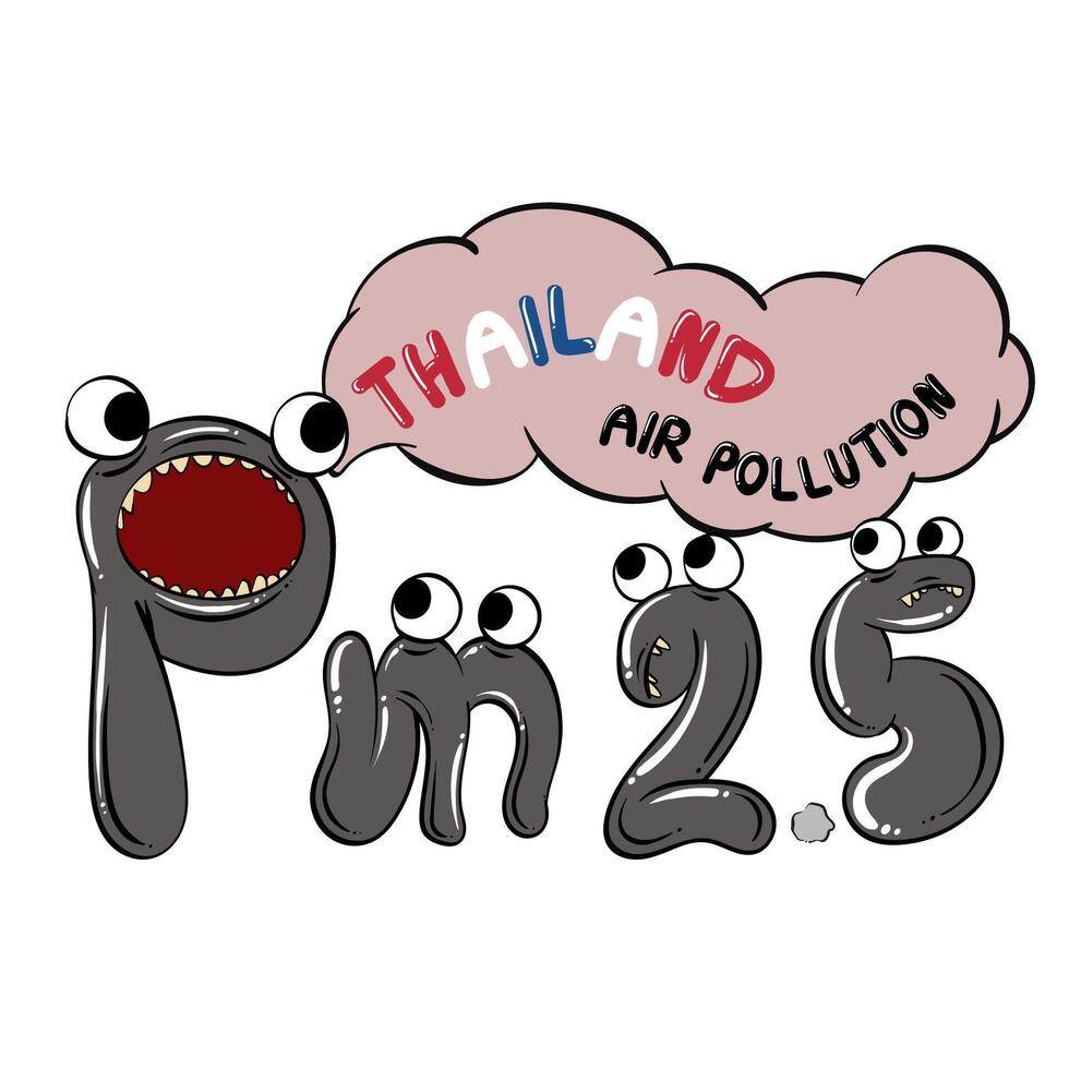 Pm 2.5 cartoon. on white background. Thailand Air pollution concept. for poster, banner, web, icon, mascot, background. Hand drawn. Vector illustration.