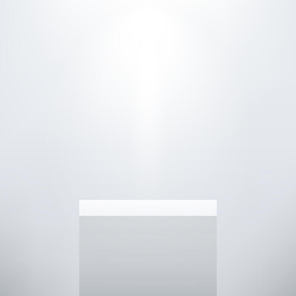 White and Grey pedestal podium. Empty room with spotlight effect. Use for product display presentation, cosmetic display mockup, showcase, media banner, etc. Vector illustration.