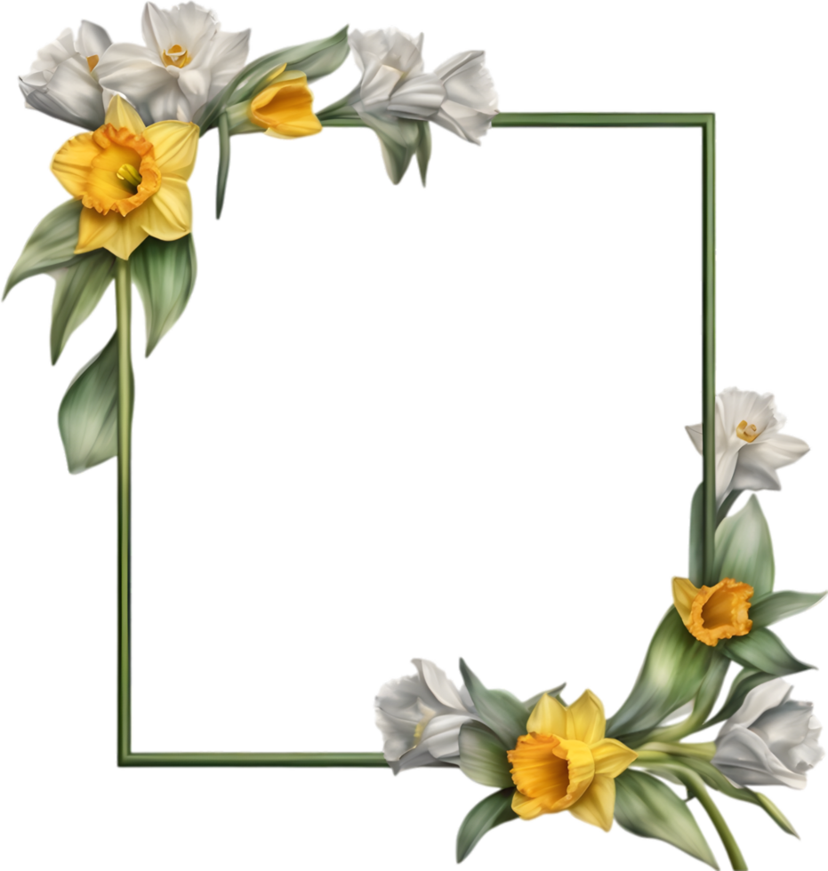 AI generated Watercolor painting of Daffodil Floral frame. png