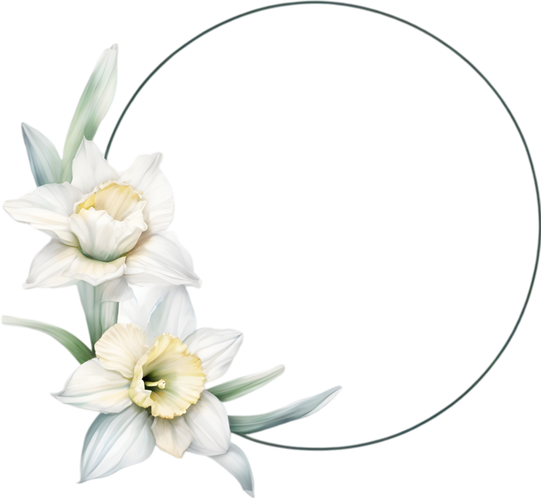 AI generated Watercolor painting of Daffodil Floral frame. png