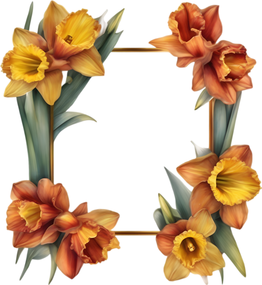 AI generated Watercolor painting of Daffodil Floral frame. png