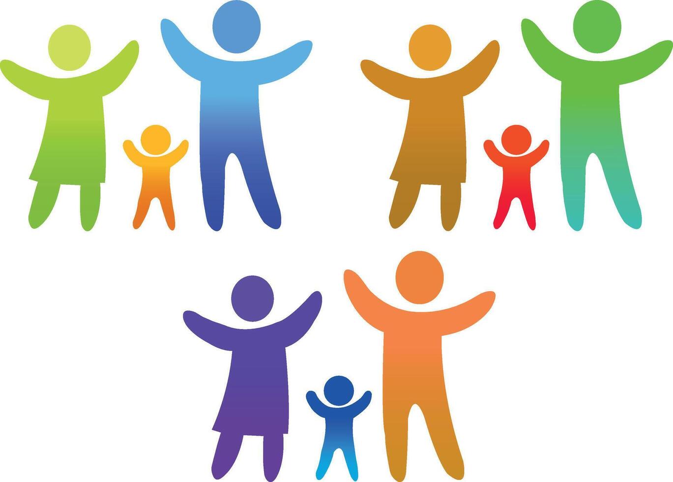 Happy family icon multicolored in simple figures. Two children, dad and mom stand together. Vector can be used as logotype